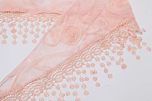 Cindy & Wendy Floral Embroidered Lace Triangle Scarf for Women - color: Pink