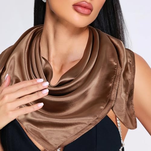 Head Scarf for Women Hair - 2 Pack 35" Square Satin Scarf, Silk Hair Scarf for Women Head Wrap for Sleeping - color: Black & Light Curry