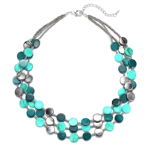 Noessla Layered Beaded Chunky Necklace for Women Boho Two-color Shell Statement Necklace Fashion Collar Costume Jewelry Gifts for Mum - color: Green