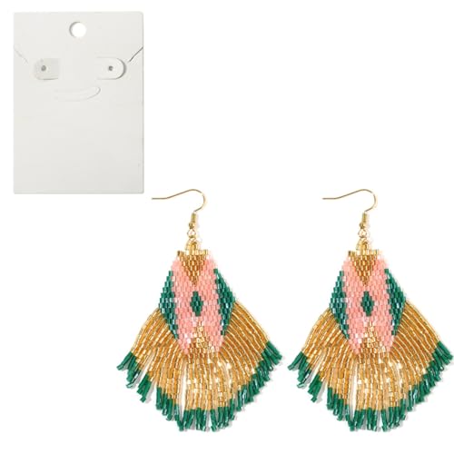 Bohemian Beaded Long Tassel Dangle Earrings for Women, Handmade Jewelry White Tarnish Resistant Lightweight Design, Stylish Accessory for Beach Vacation Party and Gift - color: Gold