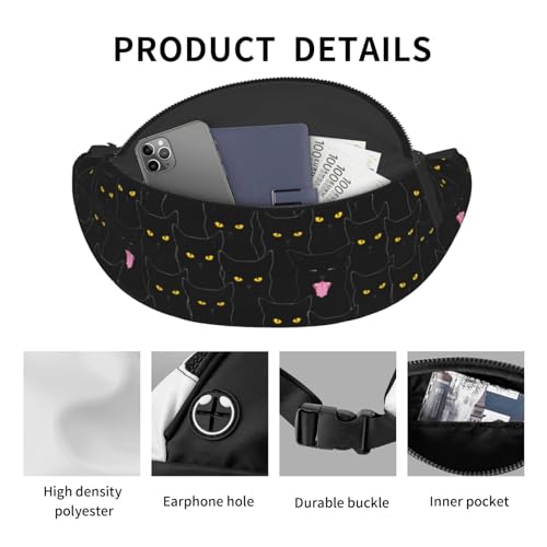cute black cat funny halloween Fashion casual fanny pack waist bag men women adjustable belt waist bag for travel hiking cycling running festival carnival - color: Black31