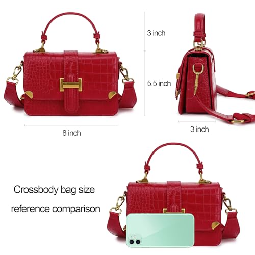 LL LOPPOP Women's Small Classy Crossbody Purse Top Handle Handbags Leather Satchel Bags for Women - color: A-red(2035)