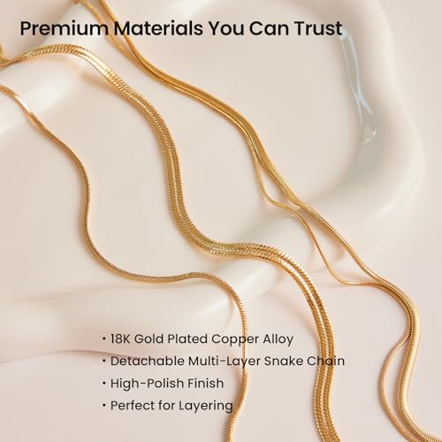 ARSIS 18K Gold Plated Herringbone Necklace Snake Chain Choker Dainty Layered Hypoallergenic Jewelry Gift for Women - color: Gold Multi-Layer