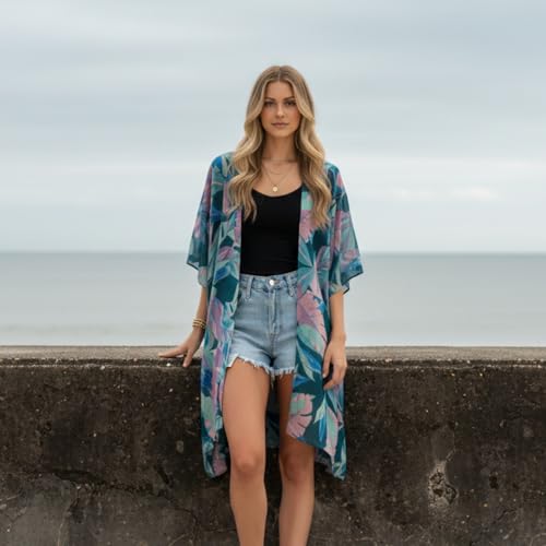 Kimonos for Women Casual Swimsuit Coverup Lightweight Boho Kimono Cardigans for Summer - color: Rz-leaf's Journey