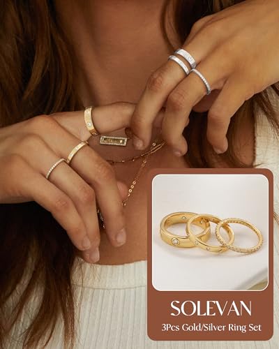 Silver Gold Rings for Women Non Tarnish 14K Gold Plated Stackable Rings for Women Stacking Thumb Pinky Eternity Cubic Zirconia Engagement Wedding Band Ring Set Woman Jewelry 1.5mm 2.5mm 5mm - color: C-Gold Love Rings