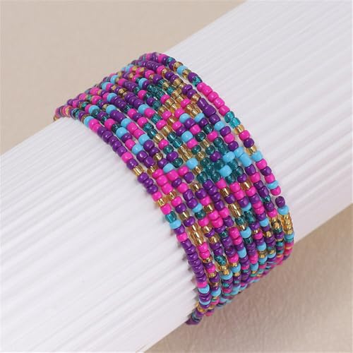 Boho Stackable Rice Beaded Bracelet Set for Women 8-10Pcs Colorful Handmade Multilayered Crystal Beads Bracelets Summer Beach Bohemian Jewelry Gift - color: A Purple