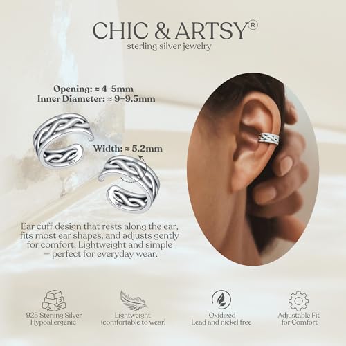 CHIC & ARTSY 925 Sterling Silver Ear Cuffs for Women, Non Piercing Clip On Cartilage Cuffs, Adjustable Fake Conch & Helix Earrings, Gold Plated & Oxidized Various Styles - color: ear cuff #24
