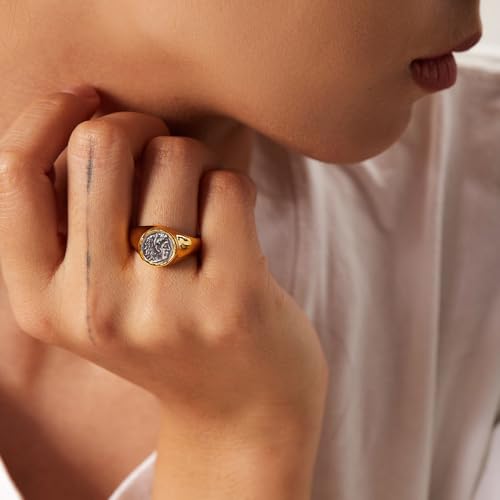 Antique Gold-Tone Hercules Rings for Women Men Unique Retro Pinky Signet Hip Hop Punk Finger Band Statement Thumb Middle Knuckle Ring Fashion Comfort Fit Personalise Greek Mythology Jewelry for Husband