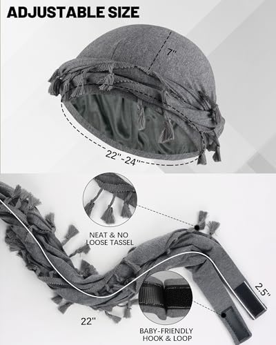 Ababalaya Adjustable Satin Lined Halo Turban Durag for Men &Women Twisted Tassel Head Wraps - color: Grey