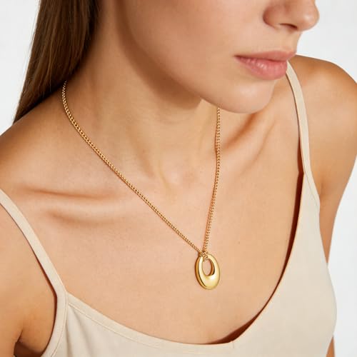 Dainty Oval Pendant Necklace for Women 18K Gold Plated Small Irregular Circle Charm Cute Boho Necklace Statement Chains Minimalist Jewelry - color: Gold