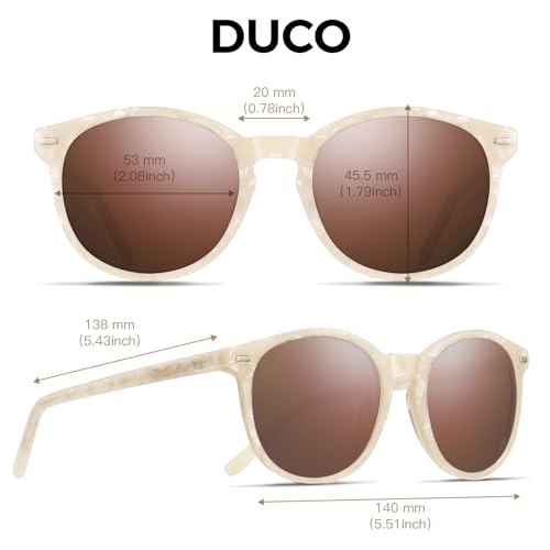 DUCO Women's Trendy Retro Round Acetate Polarized Sunglasses, UV400 99% Glare Block, Lightweight for Daily & Outdoor - color: Beige Frame Brown Lens