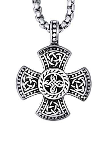 HAQUIL Celtic Cross Necklace, Stainless Steel Celtic Knots Triquetra Cross Pendant, Box Chain, Celtic Jewelry Gift for Men and Women