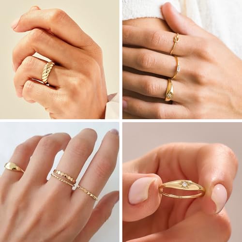 FAXHION 25 PCS Gold Stackable Rings Set for Women, Simple Twist Knuckle Finger Ring Trendy, Dainty Stacking Statement Thumb Rings Pack Jewelry Gift - color: A-gold