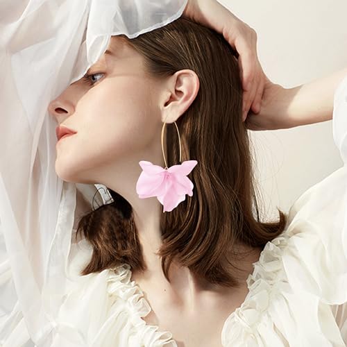 Exaggerated Bohemian Resin Rose Flower Petal Dangle Drop Earrings Long Acrylic Tiered Floral Tassel Earring for Women - color: Pink