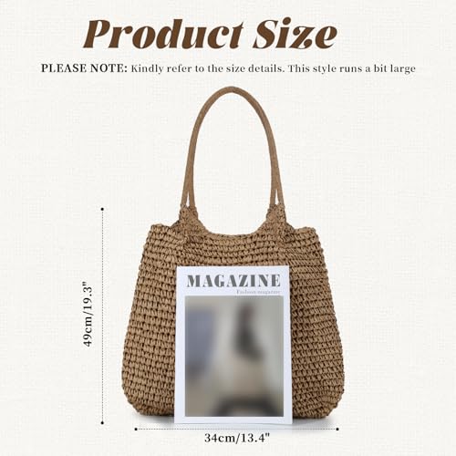Freie Liebe Summer Straw Beach Bags for Women Large Woven Shoulder Handbags Boho Tote Bag for Vacation, Travel - color: Light Brown