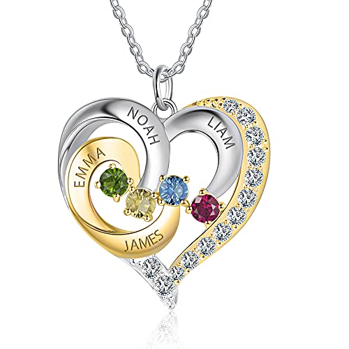 GLAMCARAT Personalized Mothers Necklace with Birthstones customized jewelry - style: 4 stones & names