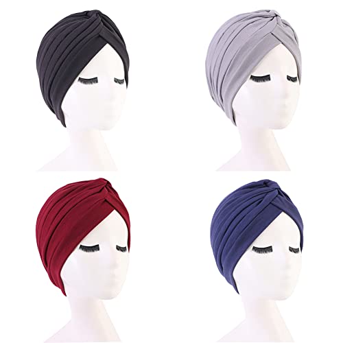 beauty YFJH Women's Cotton Turban Head Wrap Cancer Chemo Beanies Cap Headwear Cap Bonnet Hair Loss Hat - color: Black/Gray/Wine/Navy