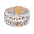Leather Wrap Bracelet for Women, Boho Cuff Bracelet with Strong Clasp, Multi-Layer Crystal Leather Bracelet for Valentine Mother's Day - color: 01-Heart-Sliver with Gold Clasp