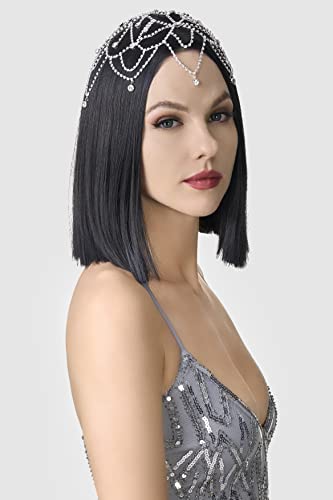 BABEYOND 1920s Crystal Cap Headpiece Rhinestone Head Chain Roaring 20s Great Gatsby Hair Accessories for Art Deco Party (Silver) - color: Silver