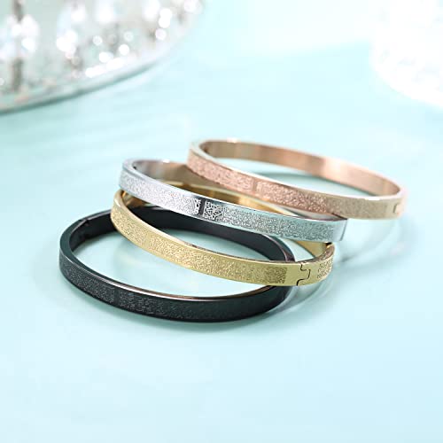 Qitian Islamic Jewelry Gifts for Women Allah Gold Bangles Bracelets Ayatul Kursi Arabic Cuff Bracelet for Women Men Islam Eid Ramadan New Year Gifts - color: O-Black-Oval - women