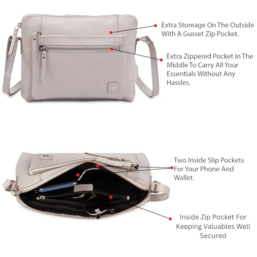 Leather Crossbody Bags for Women Small Soft Genuine Pebbled Sling Shoulder Handbag Crossover Purse with Full Adjustable Strap (Ice Grey Nappa) - color: Ice Grey Nappa