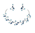 Faship Gorgeous Rhinestone Crystal Floral Necklace Earrings Set - color: Navy Blue