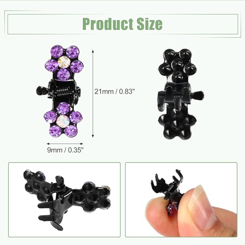 VOCOSTE 12 Pcs Mini Hair Claw Clip, Small Rhinestone Hair Clips, Metal Little Hair Clips for Women and Girl Flower Hair Accessories, Purple - color: Purple