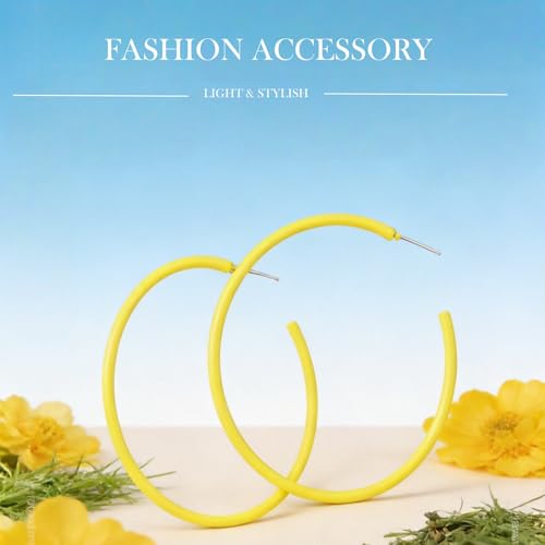 6cm Colorful Hoop Earrings - Lightweight Hypoallergenic Gift - color: Yellow