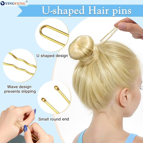 YINGFENG 134 Pcs Beige Hair Bun Maker Kit for Kids Small - 4 Hair Donuts for Buns, 20 Hair Nets for Buns, 100 U Shaped Bobby Pins, 10 Hair Bands, for Girls, Ballet Dance, Hair Accessories for Women - color: beige, size: Small