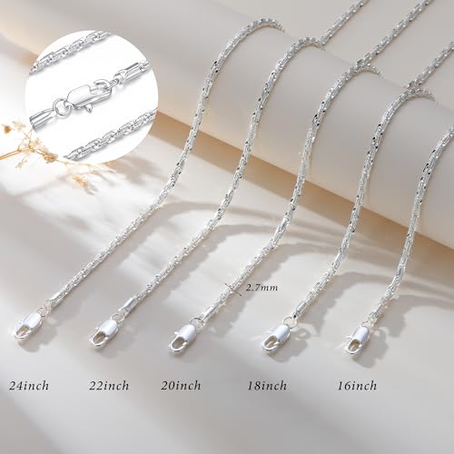 S925 Sterling Silver Necklace for Women - 3.5mm S925 Sterling Silver Twisted Rope Chain Necklace Handmade Jewelry Silver Necklaces for Women 16/18/20/22/24 Inch - color: 16"