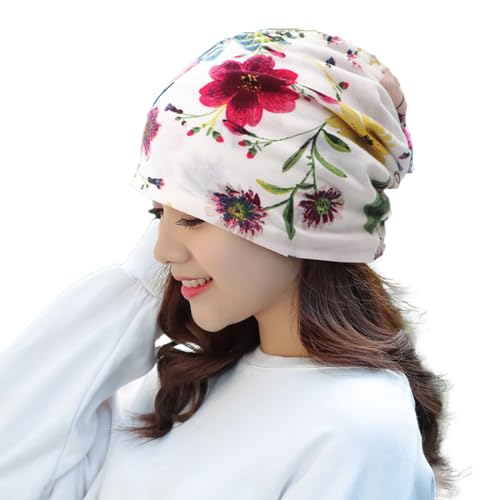 XYIYI Womens Chemo Headwear Hats Cotton Slouchy Beanie Cap Scarf - color: 2pcs Flower Rose Orange