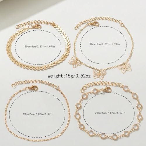 4PCS Bow Anklet for Women, 4-Layered Lightweight Simple Chain Bow Ankle Bracelet Set, Elegant Women's Fashion Jewelry, Ideal for Casual and Special Events - color: Gold