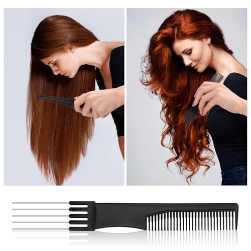 2pcs Black Metal Prong Pick Combs Parting for Women, Double-Head Parting Teasing Comb with Metal Pick Fork Comb Tool Hair Picking Comb for Hair Styling Salon Fine Hair Thick Thin Hair