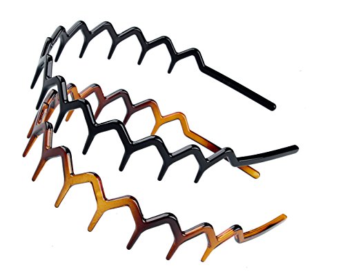 Zig Zag Headbands, Recycled Plastic Wavy Hair Band with Teeth, Headbands for Women and Men, Classic 90s Hair Accessories, (1 Black Color+1 Brown)