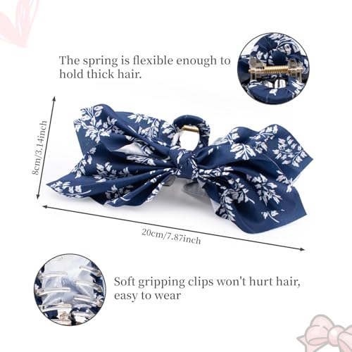 Bow Claw Clips Bow Hair Clips Blue White 1PCS Big Hair Bows for Women Butterfly Styling Large Hair Clips for Thick Hair for Girls Hair Accessories for Teens - color: 1PC-Blue Floral