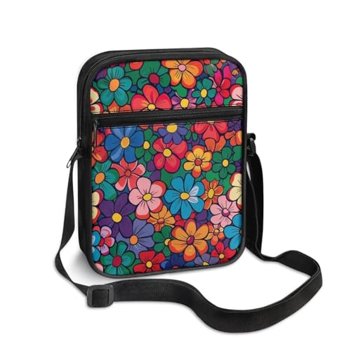 Womens Crossbody Bag Cell Phone Purse Wallet Small Shoulder Handbag for Workout Travel Gym - color: Hippie Flower