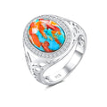 AIBAO 4-12 Ct Large Oval Engagement Rings for Women Natural Turquoise/Lapis Lazuli/Malachite Celtic/Infinity/Love Knot Halo Ring Size 6 to 10 Anniversary Christmas Valentines Gift - style: 4.3 Ct Orange Oyster Turquoise & Created White Sapphire