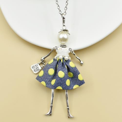 Crystal Paris Doll Necklace for Women, Handmade Cute Dress Long Chain Pendant Necklace Prom Costume Jewelry - style: 20
