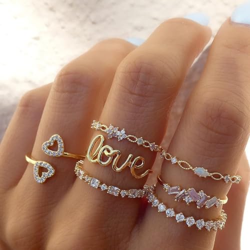 Knuckle Stackable Black Rings for Women Black Stacking Ring Set Vintage Boho Ring Set Butterfly Heart Pearl Rhinestone Stackable Statement Rings for Women - color: 7PCS