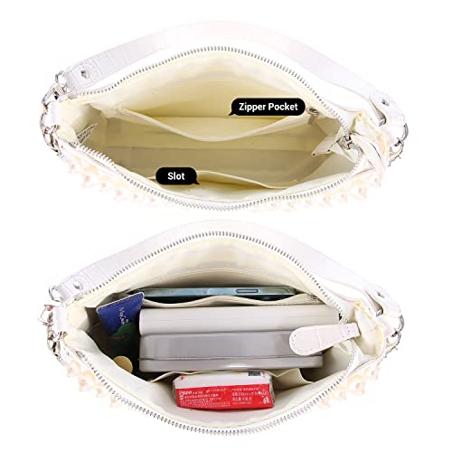Loiral Small Purse for Women, Retro Classic Tote HandBag Shoulder Bags Clutch Purse - color: 3 White+pearl Chain