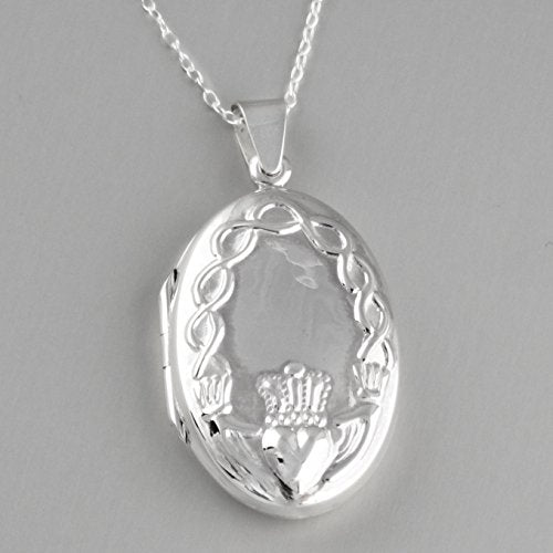 FashionJunkie4Life Sterling Silver Oval Locket Necklaces for Women, 18" Cable Chain - style: Woven Claddagh