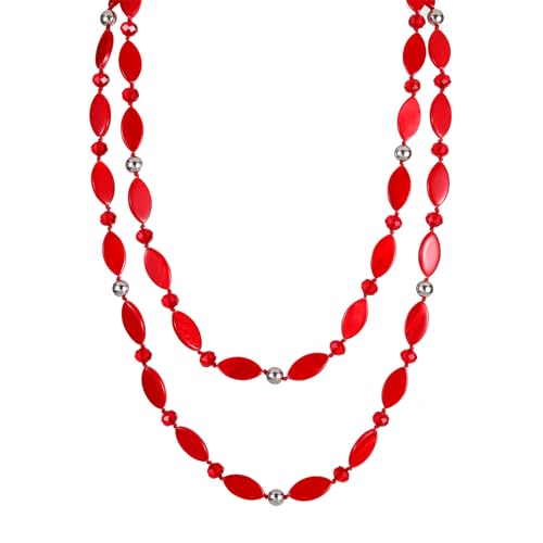 Long 48" Beaded Necklace for Women Boho Knot Strand Chunky Shell Crystal Beads Fashion Costume Jewelry for Gifts - color: Red