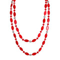 Long 48" Beaded Necklace for Women Boho Knot Strand Chunky Shell Crystal Beads Fashion Costume Jewelry for Gifts - color: Red