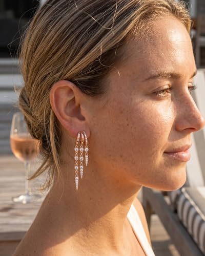 MUMREUES Gold Earrings for Women Trendy 14K Gold Plated Dangle Earrings Small Hoop Huggie Drop Stud Earrings Cubic Zirconia Simple Minimalist Dainty Chain Tassel Hypoallergenic Earrings - color: Tassel & Rose Gold