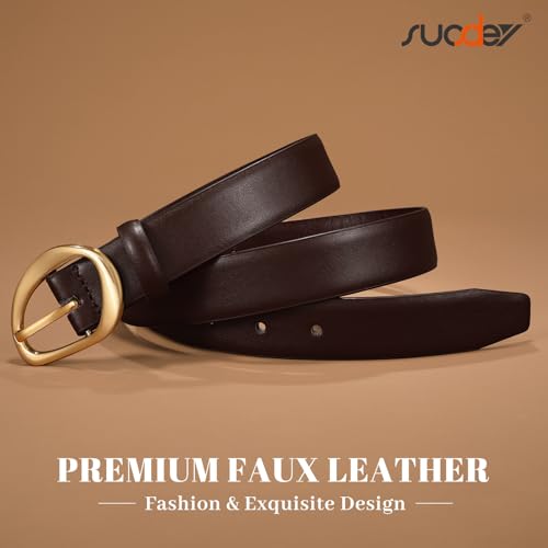SUOSDEY Women Leather Belt for Jeans Pants, Fashion Dress Waist Belt with Gold Buckle - color: A-coffee, size: XL:Fit waist 42''-46''