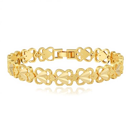 Tennis Mesh Bracelet 14K Gold/Sterling Silver Plated Copper Dainty Adjustable Heart Clover Butterfly Charm Hand Bracelets for Women Brides Stackable Fashion Jewelry Wedding Prom Gift - style: A-GD