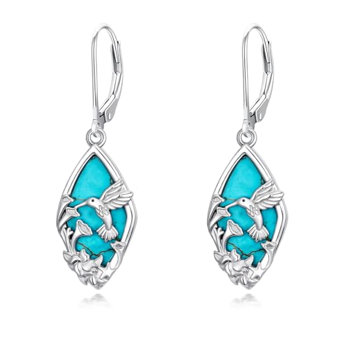 Natural Turquoise Earrings for Women Dangling 925 Sterling Silver Dangle Earrings Western Jewelry Christmas Gift for Sister Mother - style: I-Hummingbird Earrings