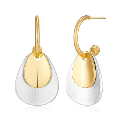 Gold and Silver Hoop Dangle Earrings for Women Trendy Two Tone Geometric Earrings Mixed Metal Earrings Jewelry