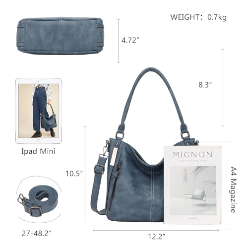 Shoulder Handbags for Women Large Soft Casual PU Leather Hobo Tote Purses - color: A-blue
