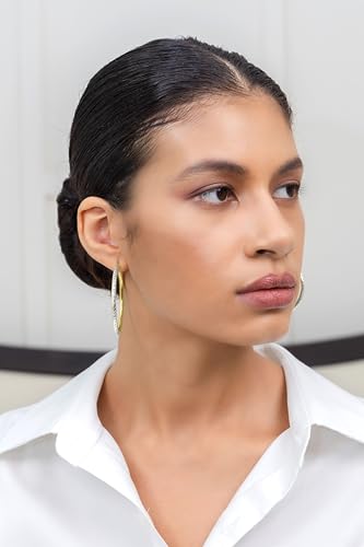 Hoops & Loops 925 Sterling Silver Diamond-Cut Round Hoop Textured 3mm Click-Top Earrings for Women, Slver, Two-Tone 14K Yellow Gold Flash Plate 15/20/25/30/35/40/45/50mm Hoops - color: Two-Tone Gold & Silver, size: 50mm (2'')